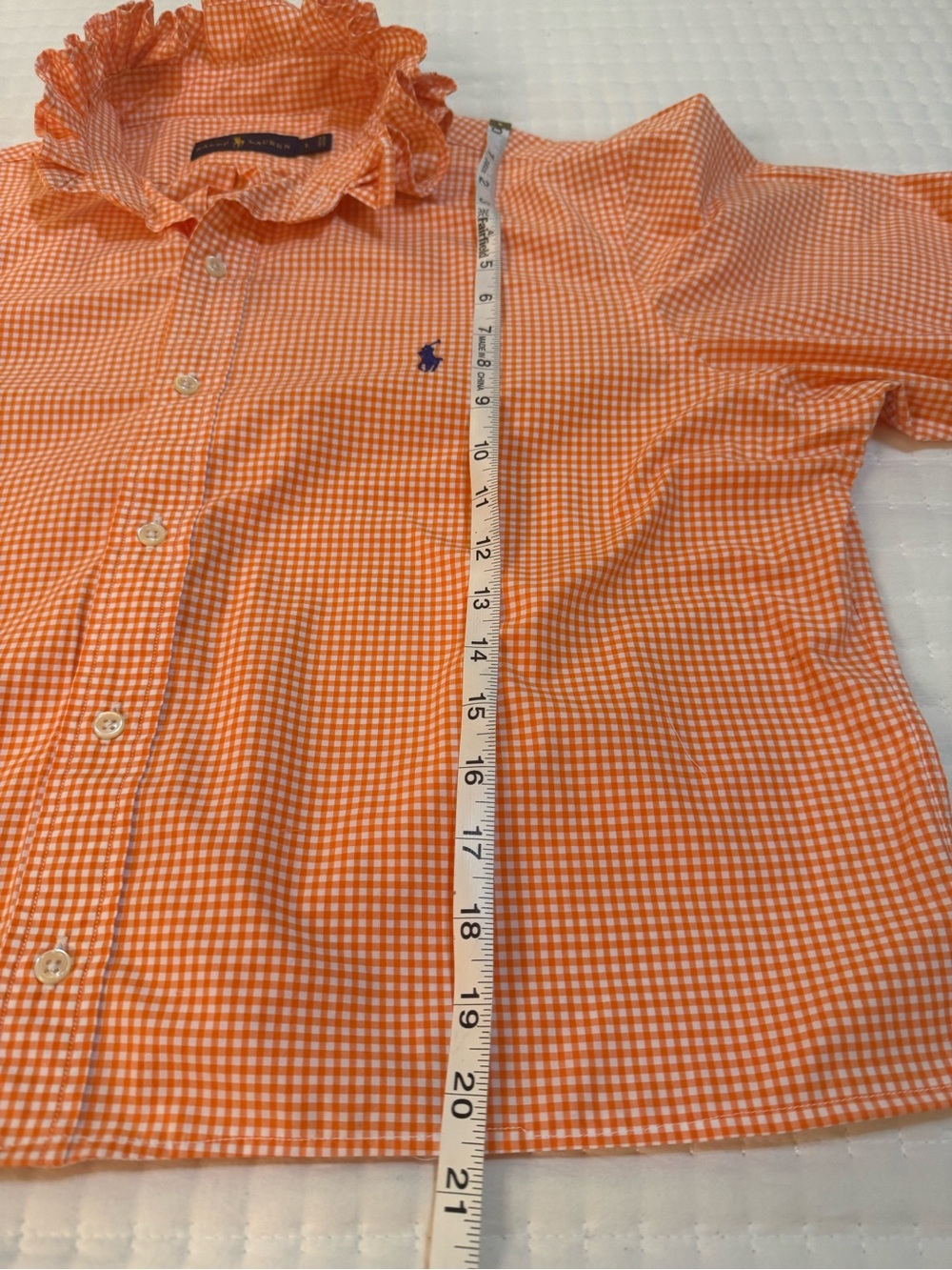 Upcycled Men’s Ralph Lauren Orange Gingham Ruffle-Collar Button Shirt - Picture 8 of 8
